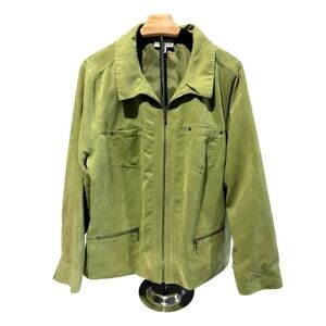 Studio Works Plus Size 22W Lime Green Faux Suede Jacket Zip Front Pockets